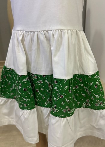 Kız Çocuk Beyaz Yeşil Pamuklu Elbise 4 yaşa - Görsel 4