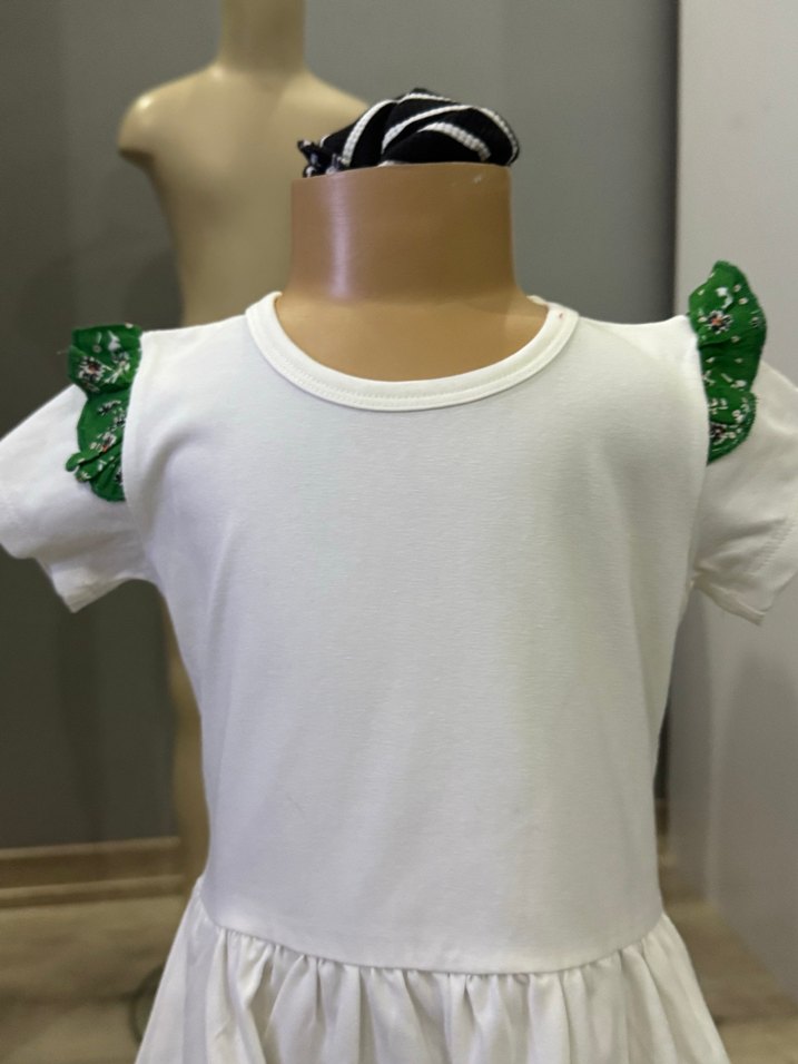 Kız Çocuk Beyaz Yeşil Pamuklu Elbise 4 yaşa - Görsel 3