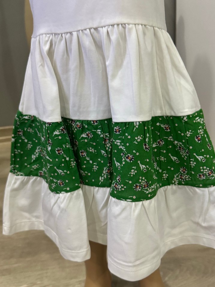 Kız Çocuk Beyaz Yeşil Pamuklu Elbise 4 yaşa - Görsel 2