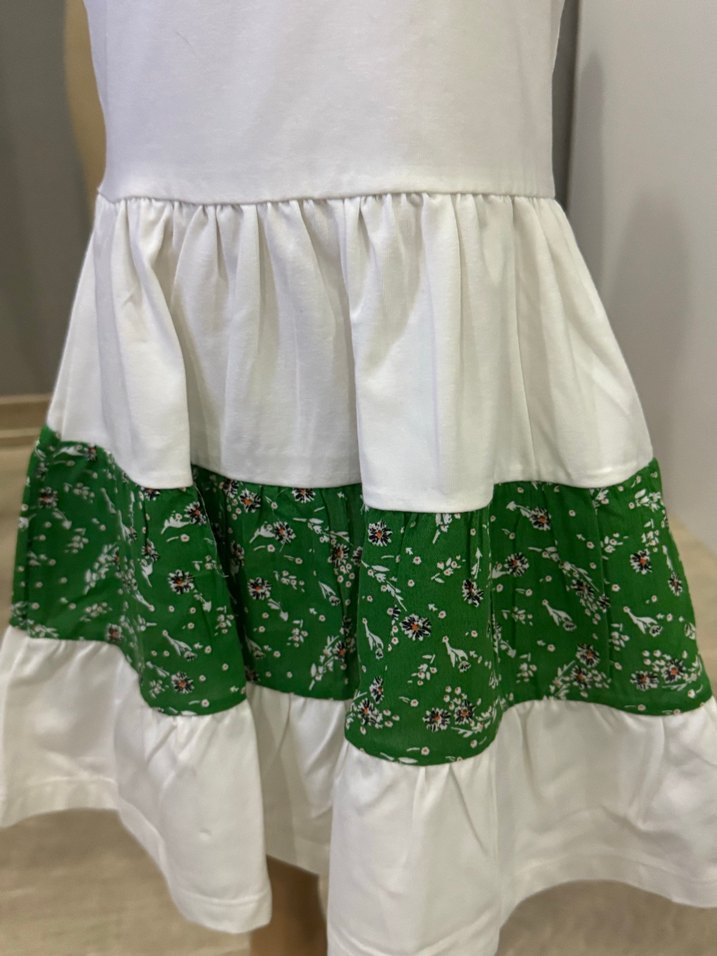 Kız Çocuk Beyaz Yeşil Pamuklu Elbise 4 yaşa - Görsel 4