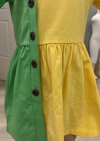 Sarı-Yeşil Düğmeli Kız Çocuk Elbise - Görsel 2