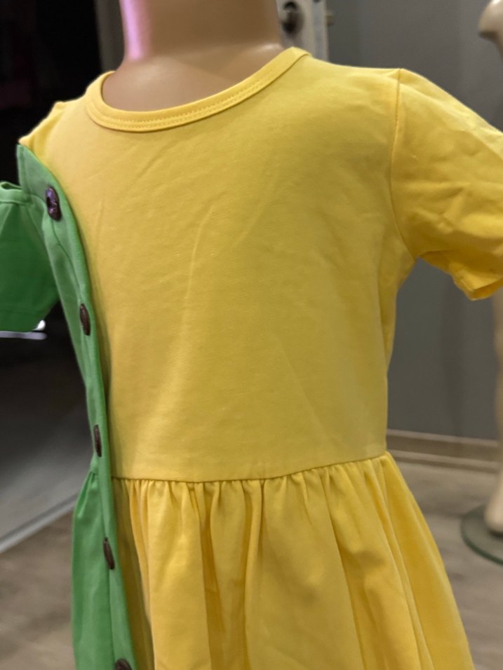 Sarı-Yeşil Düğmeli Kız Çocuk Elbise - Görsel 4