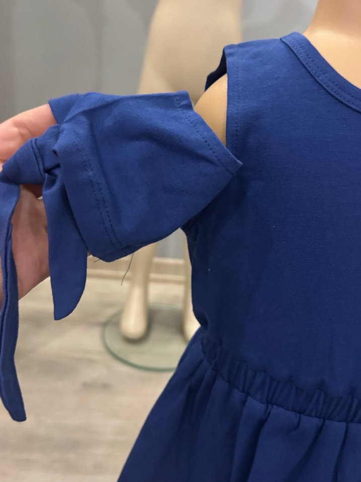 Fırfırlı Mavi Kız Çocuk Elbise - Görsel 4