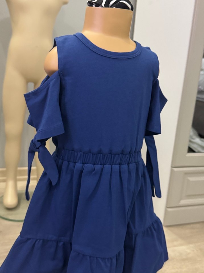 Fırfırlı Mavi Kız Çocuk Elbise - Görsel 2