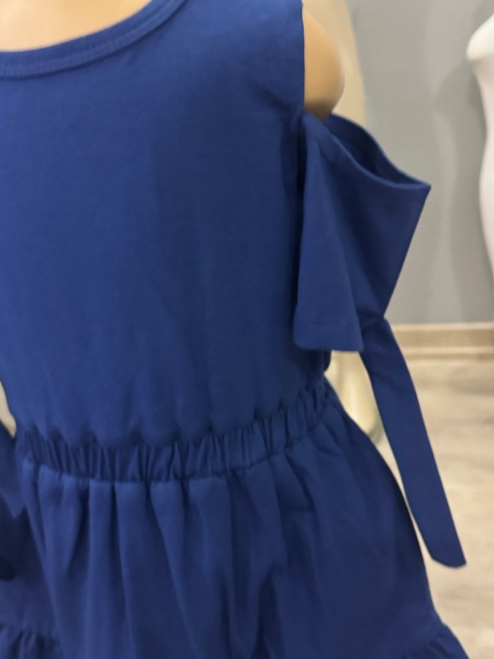 Fırfırlı Mavi Kız Çocuk Elbise - Görsel 5