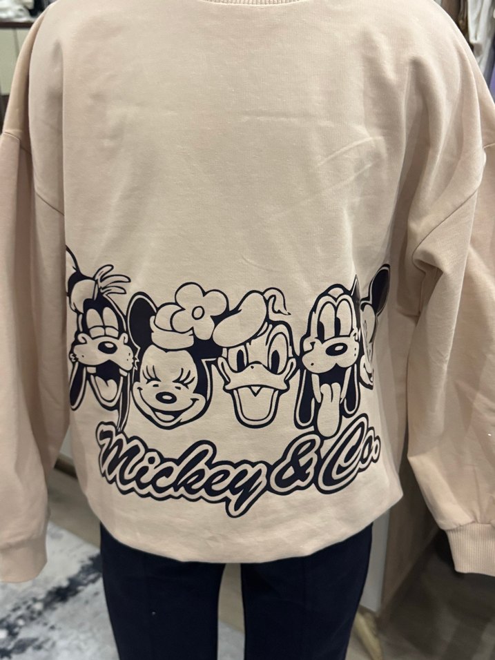 Bej Mickey & Co. Baskılı Kız Sweatshirt - Görsel 3
