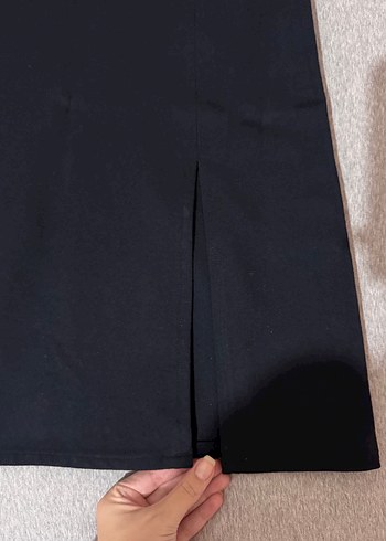 Siyah Düz Midi yırtmaçlı etek - Görsel 2