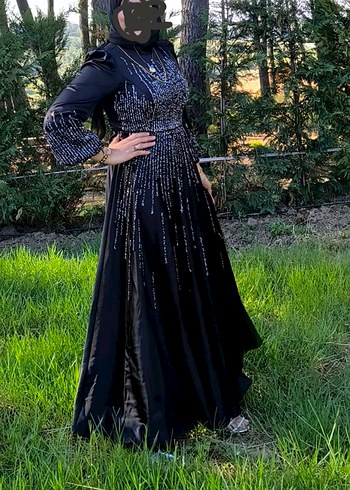 Uzun Siyah Gotik Drape Detaylı Abiye Elbise tesettür