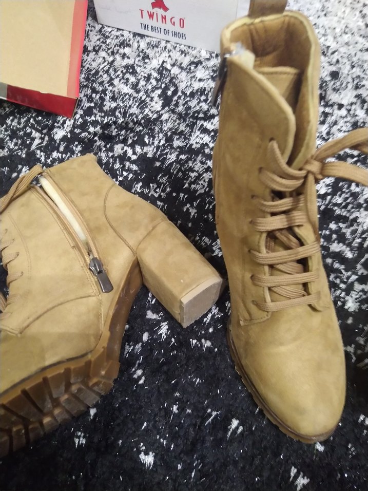 Kadın Süet Bağcıklı Topuklu Kahverengi Bot - Görsel 2