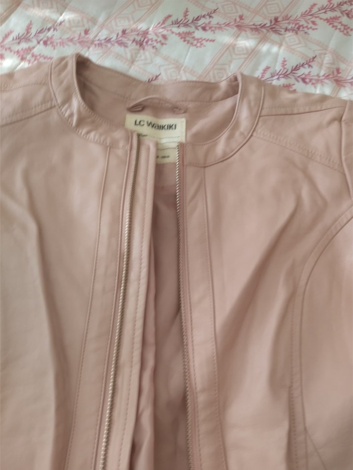 Bej kız cocuk Deri Ceket, Fermuarlı, İnce Kesim - Görsel 2