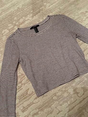 Forever 21 Çizgili Uzun Kollu Crop