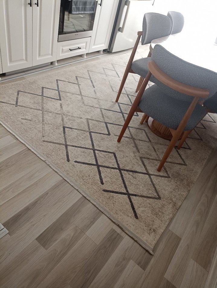 Bej siyah Kareli Modern Halı - Görsel 5