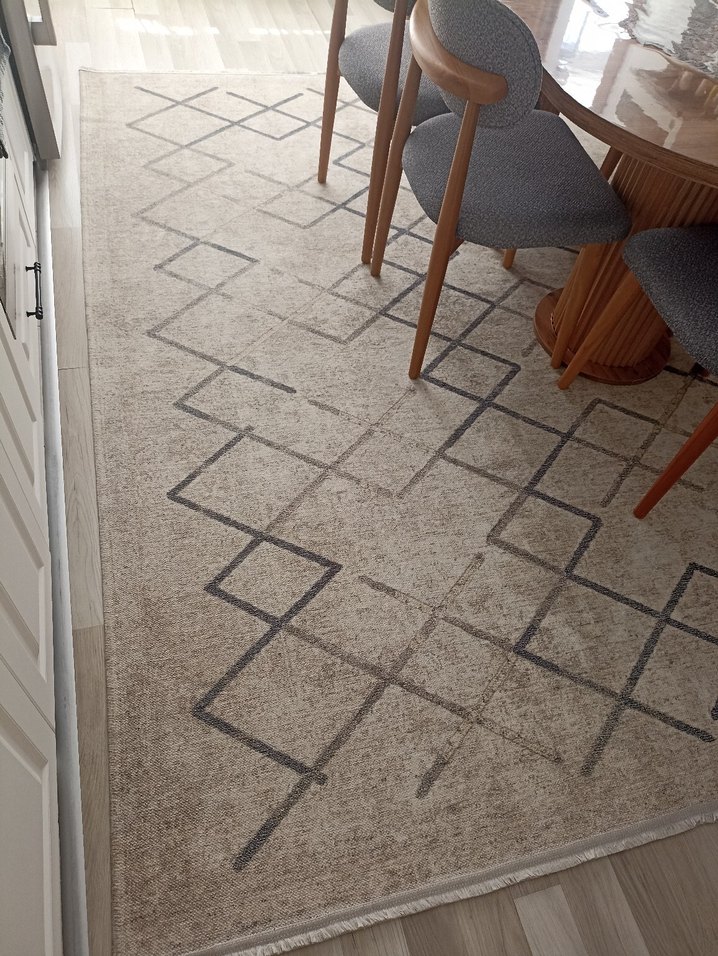 Bej siyah Kareli Modern Halı - Görsel 3