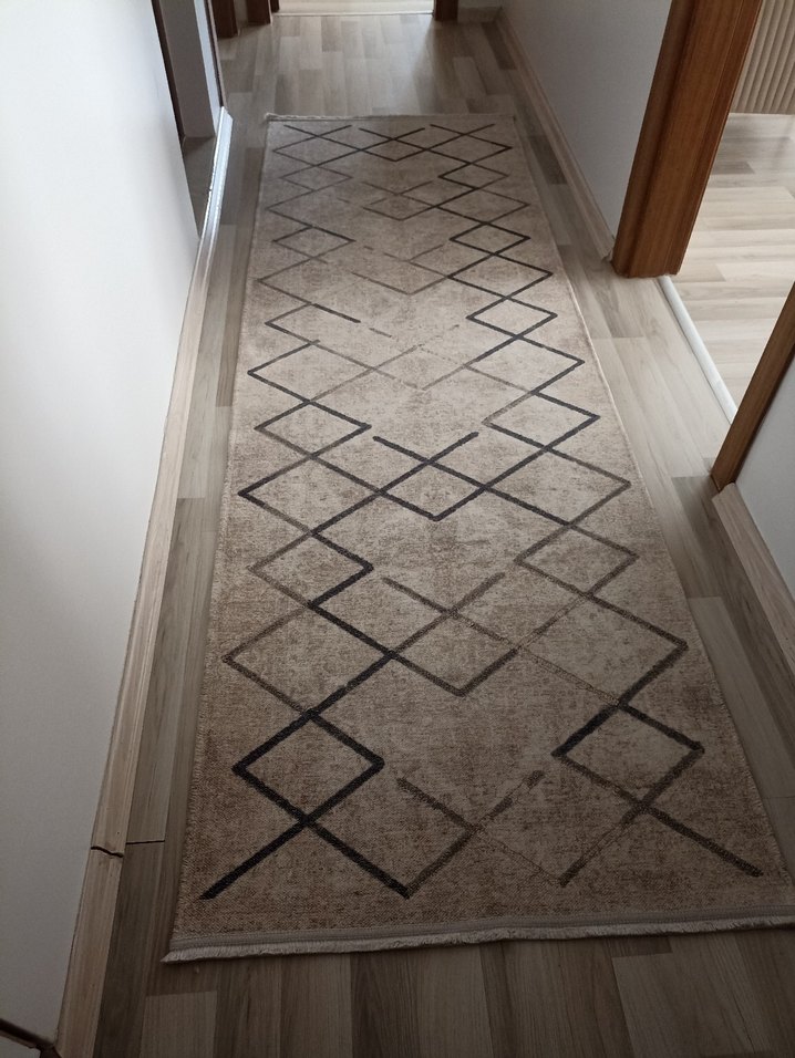 Bej siyah Kareli Modern Halı - Görsel 2