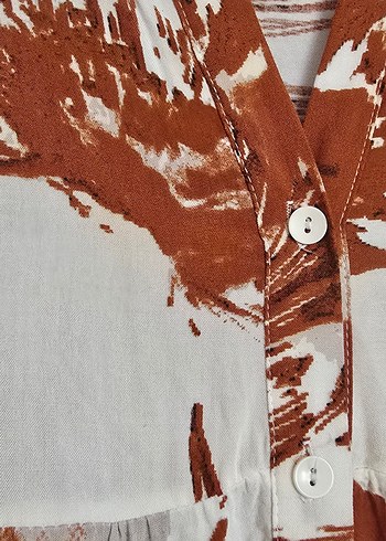 Drapeli V Yakalı Uzun Kahverengi Bohem Elbise - Görsel 3