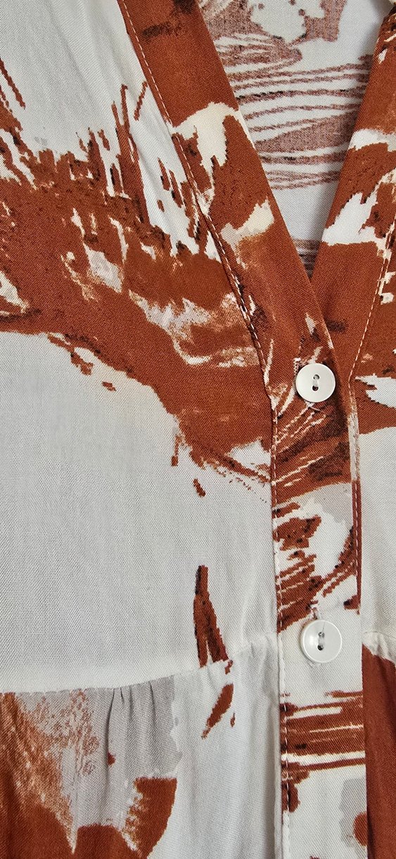 Drapeli V Yakalı Uzun Kahverengi Bohem Elbise - Görsel 3