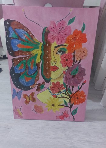 Diğer Çiçek ve Kelebek Temalı Renkli Pastel Tablo 50×70