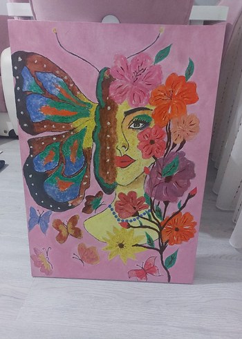  Beden Çiçek ve Kelebek Temalı Renkli Pastel Tablo 50×70