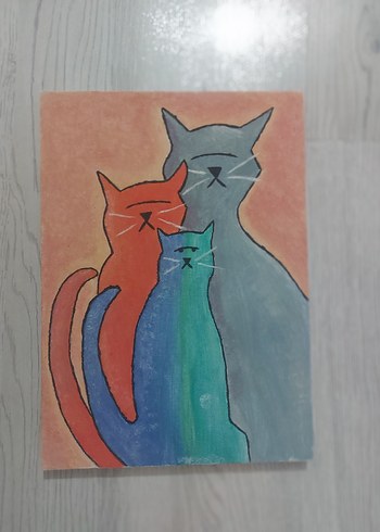 Diğer Pastel Renkli Üç Kedi Tablosu