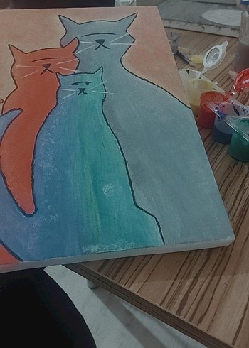 Pastel Renkli Üç Kedi Tablosu