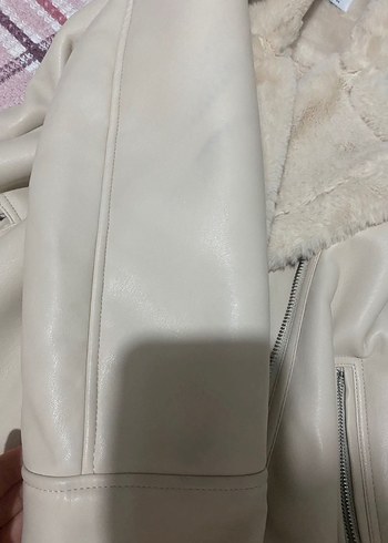 Kürklü Bej Süet Kadın Ceket - Görsel 3