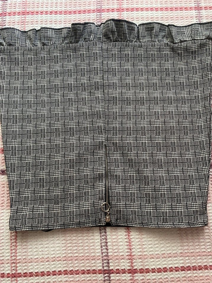 Gri Ekoseli Fırfırlı Midi Mini Etek - Görsel 4