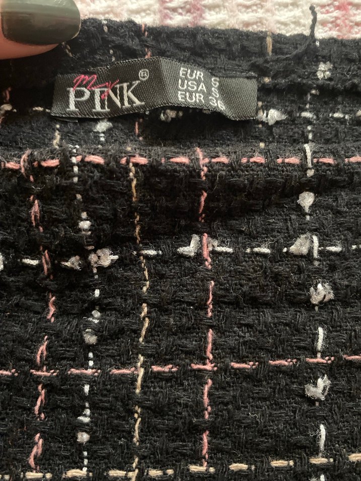 Düğmeli Siyah Kareli salopet - Görsel 2