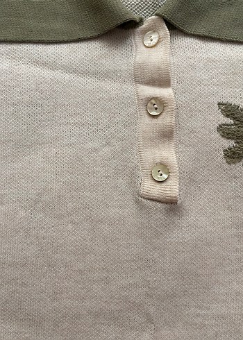 Bej Örgü Kadın Süveter Gömlek Yaka - Görsel 3