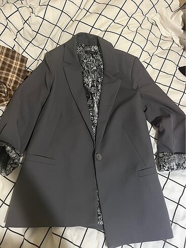 Trendyolmilla açık antrasit içi leopar blazer ceket