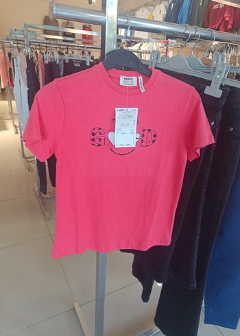 6 Yaş Beden Kız Çocuk Pembe Baskılı Kısa Kollu Tişört