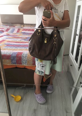 Beden kahverengi Renk Kahverengi Deri Püsküllü Kadın Çanta