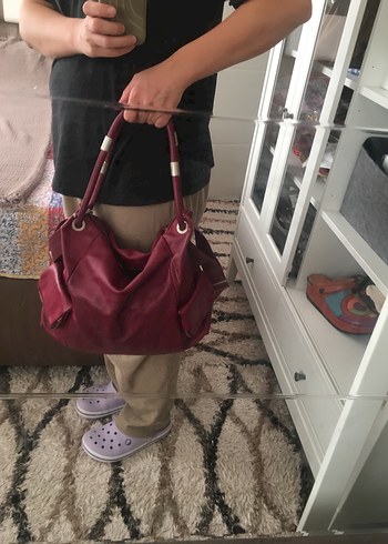 Mandarina Duck Bordo Deri Kadın Omuz Çantası