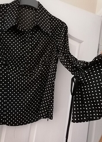 Saten Puantiyeli Gömlek - Görsel 4