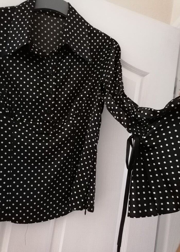 Saten Puantiyeli Gömlek - Görsel 4