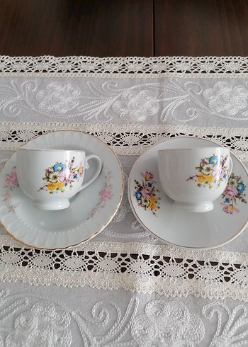 Vintage Pastel Çiçekli Kahve Fincanları - Görsel 6