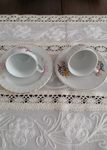 Vintage Pastel Çiçekli Kahve Fincanları - Görsel 2