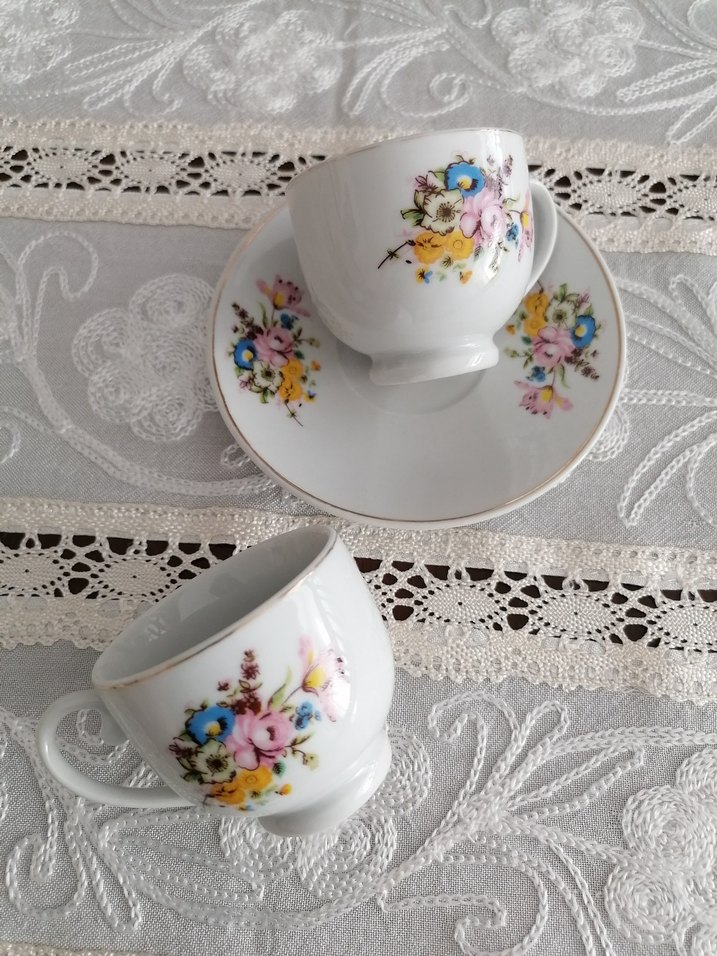Vintage Pastel Çiçekli Kahve Fincanları - Görsel 5