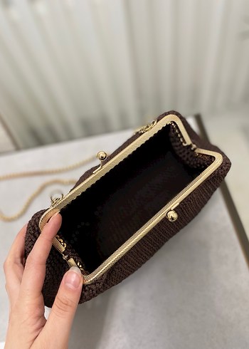 Kahverengi Örgü Kadın Portföy Çanta - Görsel 7