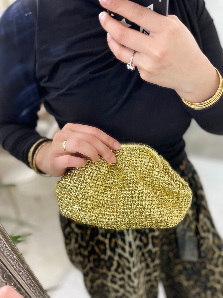 Clutch Gold Metalik Çanta - Görsel 4