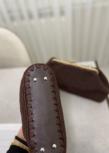 Kahverengi Örgü Bohem Clutch Çanta - Görsel 7