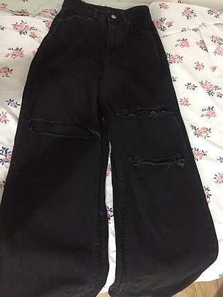Yırtık wide leg jean