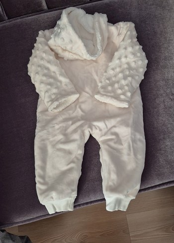 Beyaz Kürklü Kapüşonlu Bebek Tulumu - Görsel 4