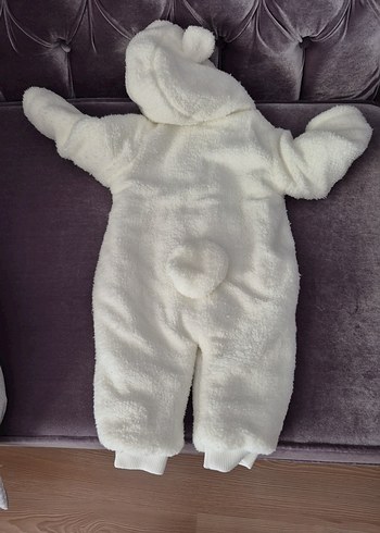 Kapüşonlu Beyaz Kürklü Bebek Tulumu - Görsel 2