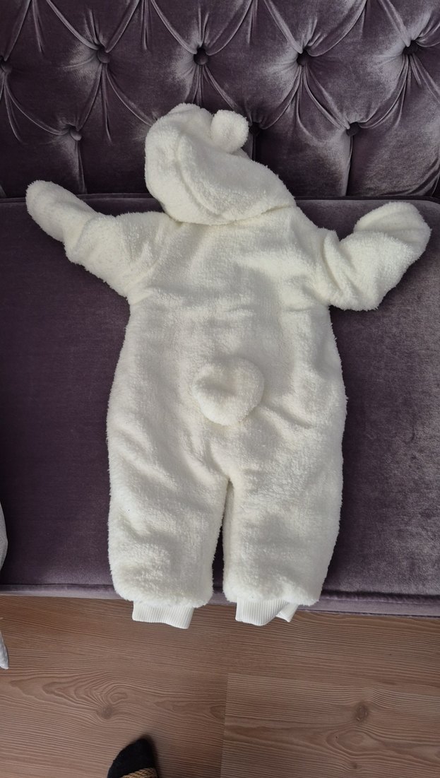 Kapüşonlu Beyaz Kürklü Bebek Tulumu - Görsel 2