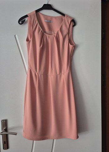 Pembe Piliseli Midi Elbise