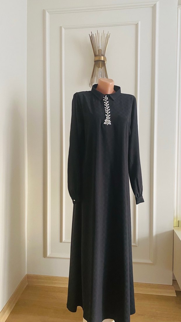 Kollu Siyah Uzun Elbise - Görsel 2