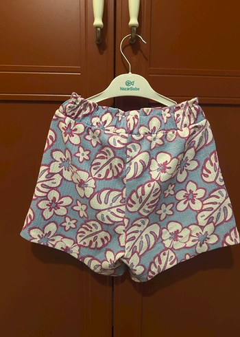 Pembe Çiçek Desenli Mini Şort Çocuk - Görsel 2