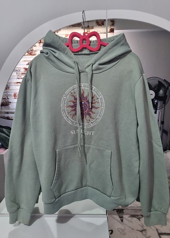 Mint Yeşili Kapüşonlu Pamuklu Sweatshirt