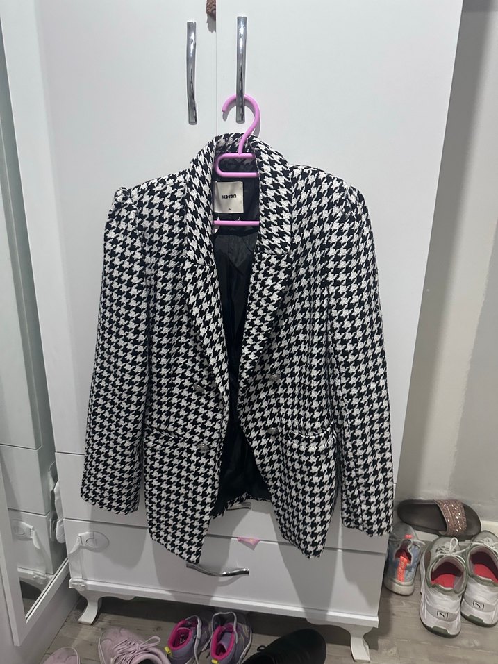 Kadın Siyah Beyaz Kazayağı Desenli Blazer - Görsel 2