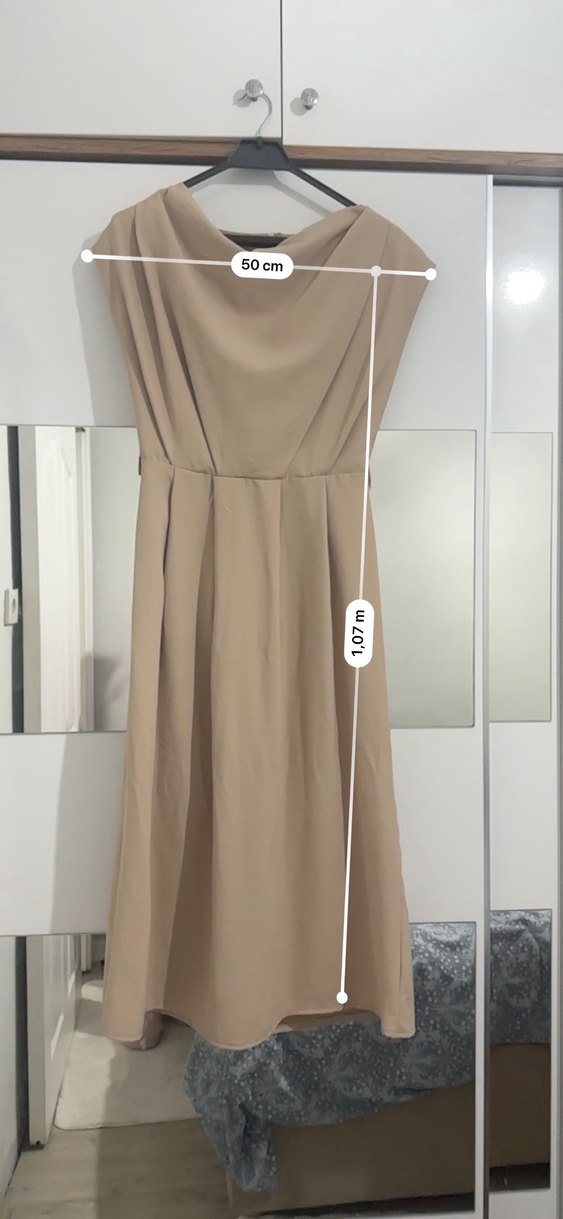 Bej Uzun Hamile Abiye Elbise - Görsel 2